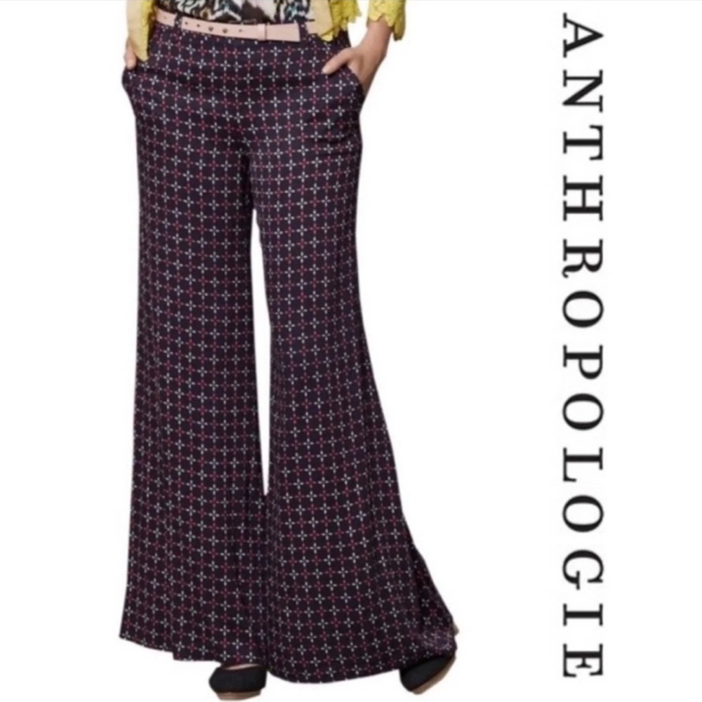 Cartonnier Navy and White Geometric Wide Leg Pants